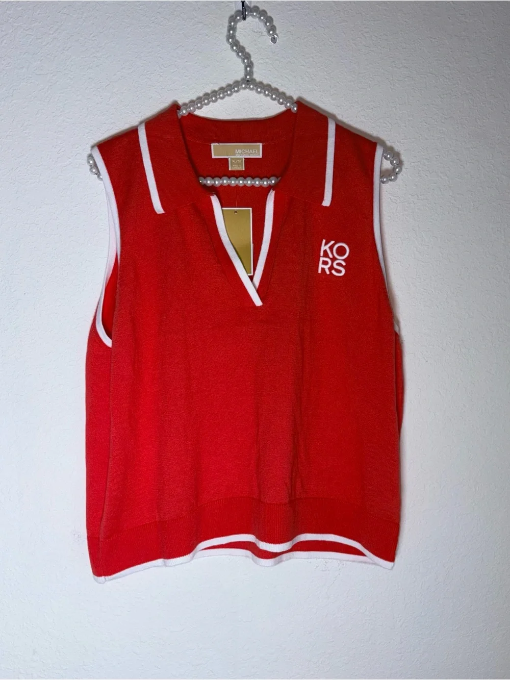 Michael Kors Red Sleeveless Polo Vest with White Trim size XL new tennis preppy